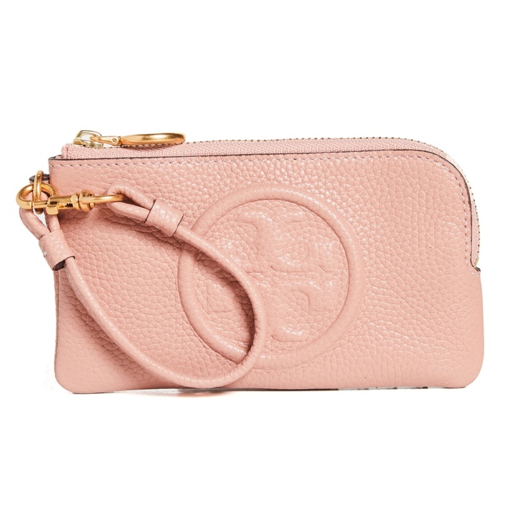Tory Burch Perry bombe top zip card case Pink Moon